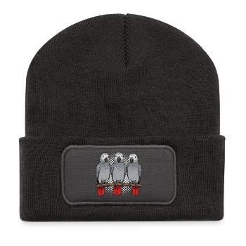 Graupapagei Papagei Papageibesitzer Papageihalter - Recycelte Patch Beanie - Dunkelgrau - Vorne