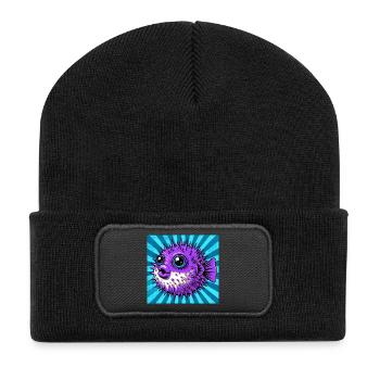 Kugelfisch - Recycelte Patch Beanie - Schwarz - Vorne