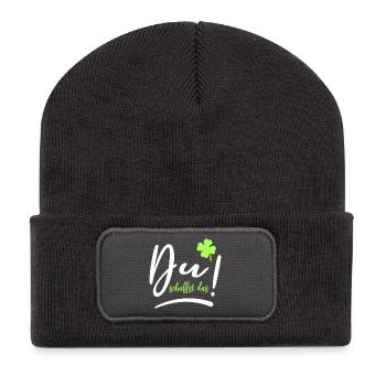 Du schaffst das! Glücksbringer Glück Mutmacher - Recycelte Patch Beanie - Dunkelgrau - Vorne