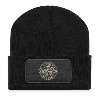 DerbyDay Vintage Stempel-Design - Recycelte Patch Beanie - Schwarz - Vorne