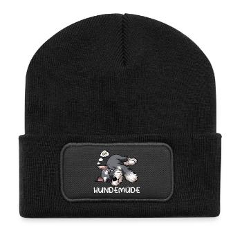 Hundemüde Schnauzer Riesenschnauzer Schnauzerhund - Recycelte Patch Beanie - Schwarz - Vorne