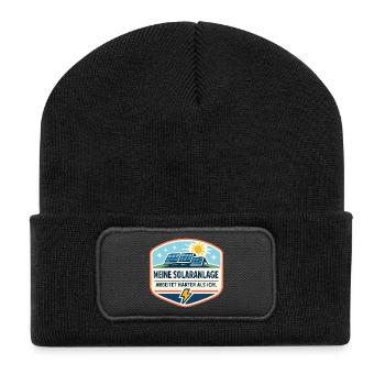 Solaranlagen Power Badge - Recycelte Patch Beanie - Schwarz - Vorne