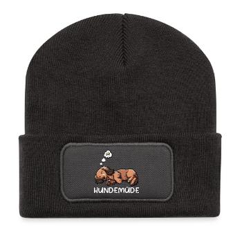 Hundemüde Langhaardackel Dackel Dackelhalter  - Recycelte Patch Beanie - Dunkelgrau - Vorne