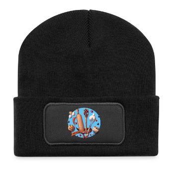 Baking Utensils and Blueberry Muffins Illustration - Recycled Patch Beanie - black - Front
