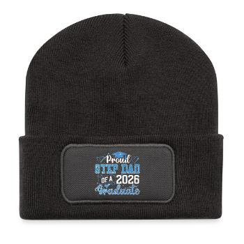 Proud Step Dad 2026 Graduate Class - Recycled Patch Beanie - dark grey - Front