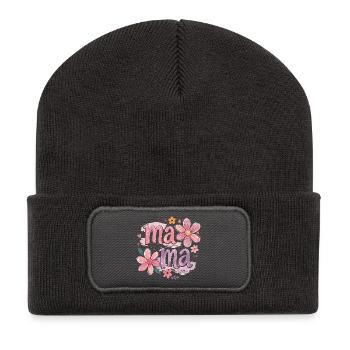 MAMA Grandes Fleurs et Nœud Rose | Style Rétro - Beanie recyclé à patch - charbon - Devant