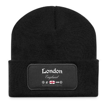 London England Streetwear Reise Souvenir - Recycelte Patch Beanie - Schwarz - Vorne