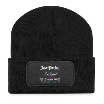 Ísafjörður Island Streetwear Reise Souvenir - Recycelte Patch Beanie - Schwarz - Vorne