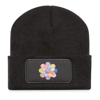 Bunte Blume Patchwork Kissen Vintage Design - Recycelte Patch Beanie - Dunkelgrau - Vorne