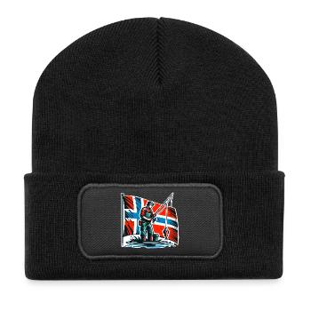 Angler Norwegen Flagge - Recycelte Patch Beanie - Schwarz - Vorne