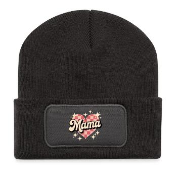 Mom Heart Checkered Style - Recycled Patch Beanie - dark grey - Front