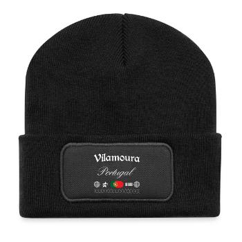 Vilamoura Portugal Streetwear Reise Souvenir - Recycelte Patch Beanie - Schwarz - Vorne