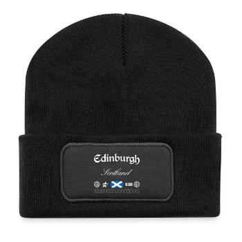 Souvenir de voyage streetwear Édimbourg, Écosse - Beanie recyclé à patch - noir - Devant