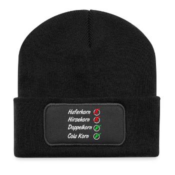 Doppelkorn , Cola Korn , Party - Recycelte Patch Beanie - Schwarz - Vorne