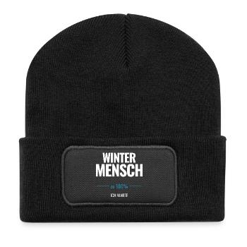 Winter Mensch zu 100% Ich warte - Recycelte Patch Beanie - Schwarz - Vorne