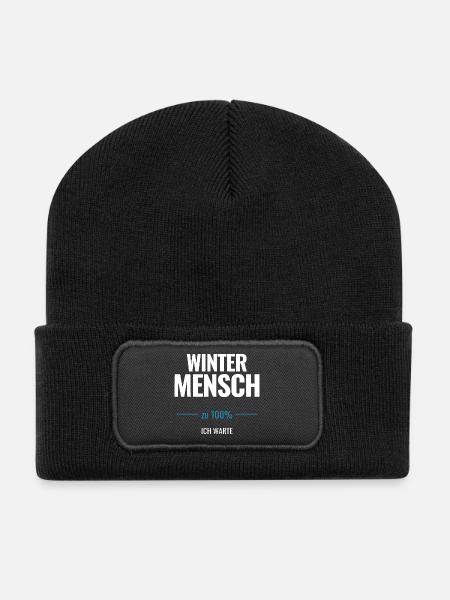 Winter Mensch zu 100% Ich warte - Recycelte Patch Beanie - Schwarz