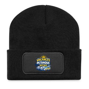 Vacances Pétanque Apéro Humour Été - Beanie recyclé à patch - noir - Devant