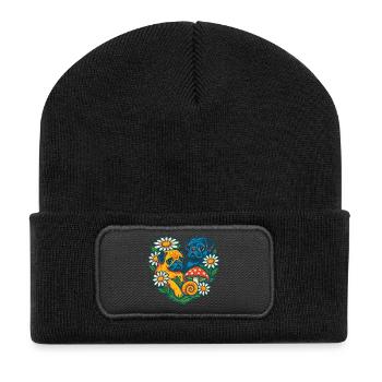 Vibrant Floral Pug Duo - Recycled Patch Beanie - black - Front