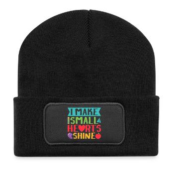 Pre K Teacher Small Hearts Shine Kindergarten - Recycled Patch Beanie - black - Front