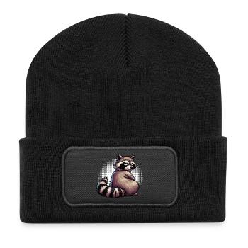raton laveur, raton laveur, animal des bois, drôle de raton laveur - Beanie recyclé à patch - noir - Devant