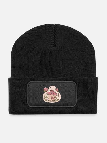 Mushie Mushroom - Recycelte Patch Beanie - Schwarz
