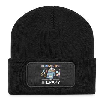 Le scrapbooking, c’est une thérapie - Beanie recyclé à patch - noir - Devant