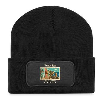 Puerto Rico San Juan Vintage Reisemarke - Recycelte Patch Beanie - Schwarz - Vorne