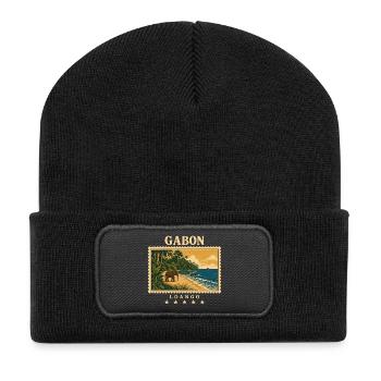 Gabun Loango Vintage Reisemarke - Recycelte Patch Beanie - Schwarz - Vorne