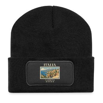 Italien Taormina Vintage Reisemarke - Recycelte Patch Beanie - Schwarz - Vorne