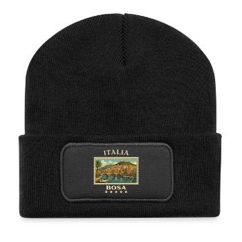 Italien Bosa Vintage Reisemarke - Recycelte Patch Beanie - Schwarz - Vorne