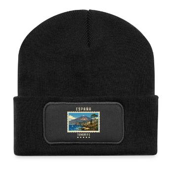 Spanien Teneriffa Vintage Reisemarke - Recycelte Patch Beanie - Schwarz - Vorne