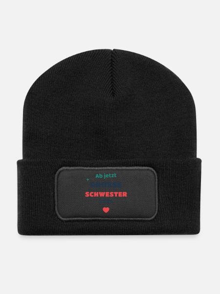 Einschulung 2026 Schwester - Schulkind Geschenk Sc - Recycelte Patch Beanie - Schwarz