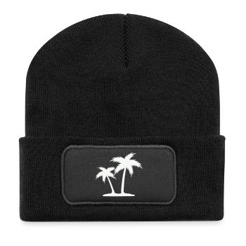 Palmeninsel Silhouette - Recycelte Patch Beanie - Schwarz - Vorne