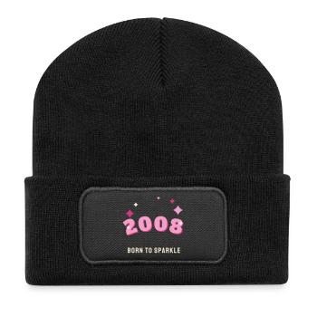 2008 Born to Sparkle Jahrgang 18. Geburtstag - Recycelte Patch Beanie - Schwarz - Vorne