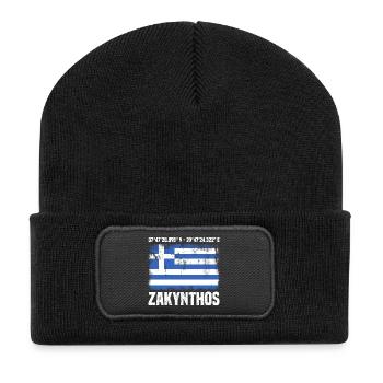 Zakynthos Koordinaten - Recycelte Patch Beanie - Schwarz - Vorne