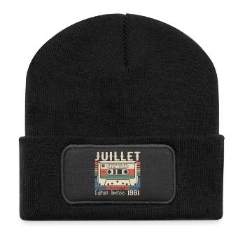 Juli 1981 Geburtstagsgeschenk Juli 1981 - Recycelte Patch Beanie - Schwarz - Vorne