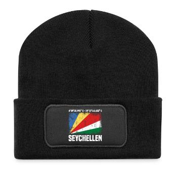 Seychellen Koordinaten - Recycelte Patch Beanie - Schwarz - Vorne