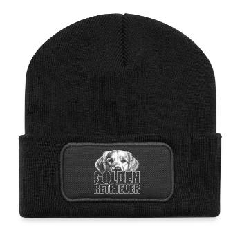 Golden Retriever Porträt mit Schriftzug - Recycelte Patch Beanie - Schwarz - Vorne