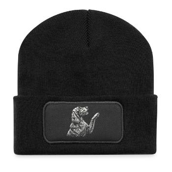 Irischer Zuspieler zieht Pfote hoch – Roter Zuspieler Hund Mama Papa - Recycelte Patch Beanie - Schwarz - Vorne
