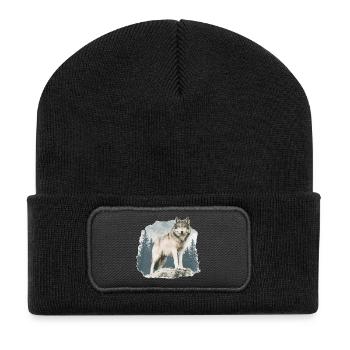 Wolf Vintage - Recycelte Patch Beanie - Schwarz - Vorne