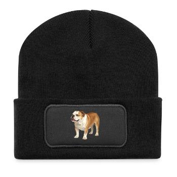 Profil des English Bulldog-Hundes - Recycelte Patch Beanie - Schwarz - Vorne