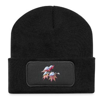 Japanischer Ahorn im Schnee Aquarell Winterblätter - Recycelte Patch Beanie - Schwarz - Vorne