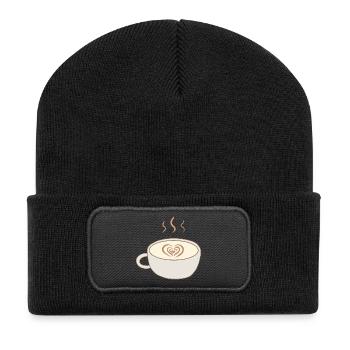 Latte Heart Cup Kunst - Recycelte Patch Beanie - Schwarz - Vorne
