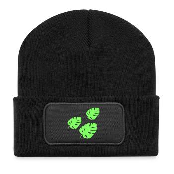 Tropisches Blatt  - Recycelte Patch Beanie - Schwarz - Vorne