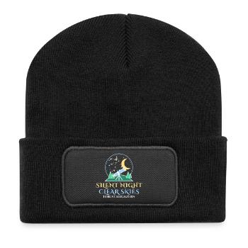 Stille Nacht Klarer Himmel Weihnachtsteleskop - Recycelte Patch Beanie - Schwarz - Vorne