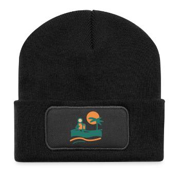 Backpacker am Palmenstrand - Recycelte Patch Beanie - Schwarz - Vorne