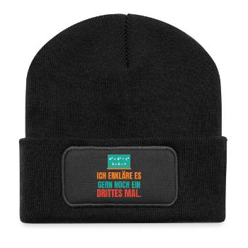 Ich erkläre es gern noch ein drittes Mal – Lehrer - Recycelte Patch Beanie - Schwarz - Vorne