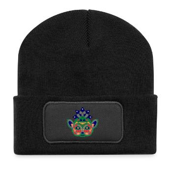 Bunter Lemur - Recycelte Patch Beanie - Schwarz - Vorne