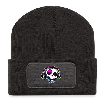 Crâne fou avec casque Art - Beanie recyclé à patch - charbon - Devant