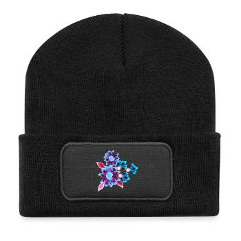 Hypnotic flowers - Fleurs néons - Beanie recyclé à patch - noir - Devant